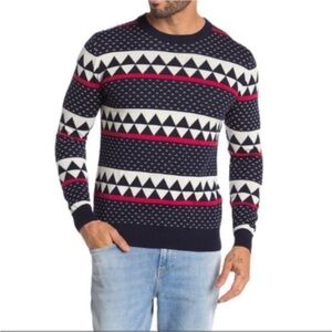 New Scotch & Soda Men’s Sweater Geometric Intarsia Blue Red Size Large